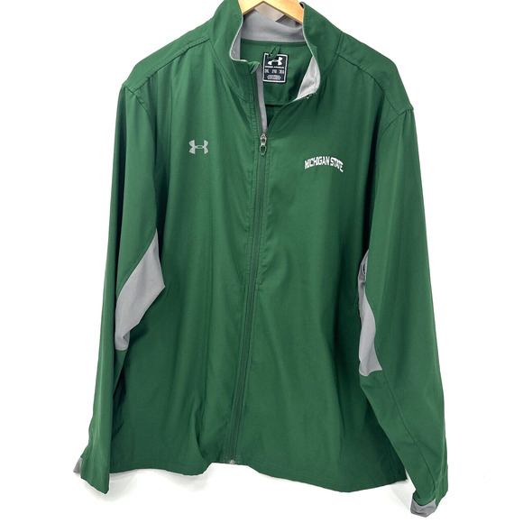 Under armour MICHIGAN STATE Jacket Mens 2XL Green Gray Full Zip + Pockets - Picture 1 of 8